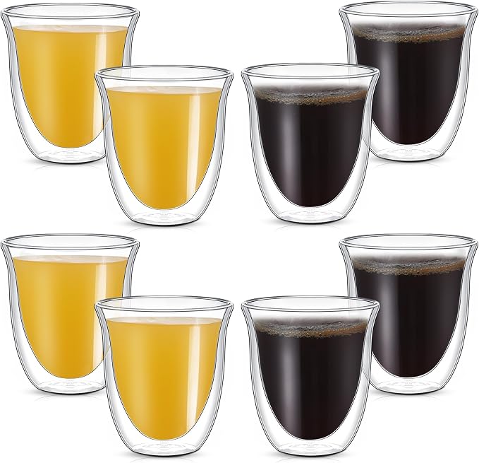 Sieral 8 Pack 8 oz Double Walled Coffee Mugs Glass Espresso Cups without Handle