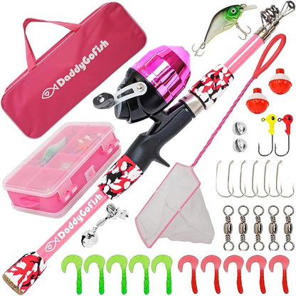 DaddyGoFish Kids Fishing Pole - Rod Reel Combo Tackle Box Starter Set - First Year Small Gear Kit for Boys Girls Toddler Youth Age Beginner Little Children