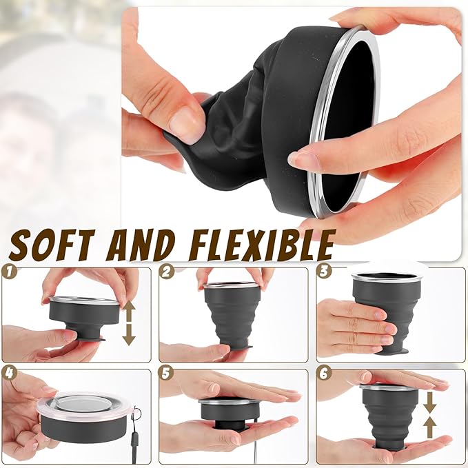 12 Pcs Silicone Collapsible Cup 7.04 oz Folding Camping Travel Collapsible Coffee Cup Portable Reusable Expandable Drinking with Lids for Outdoor Hiking