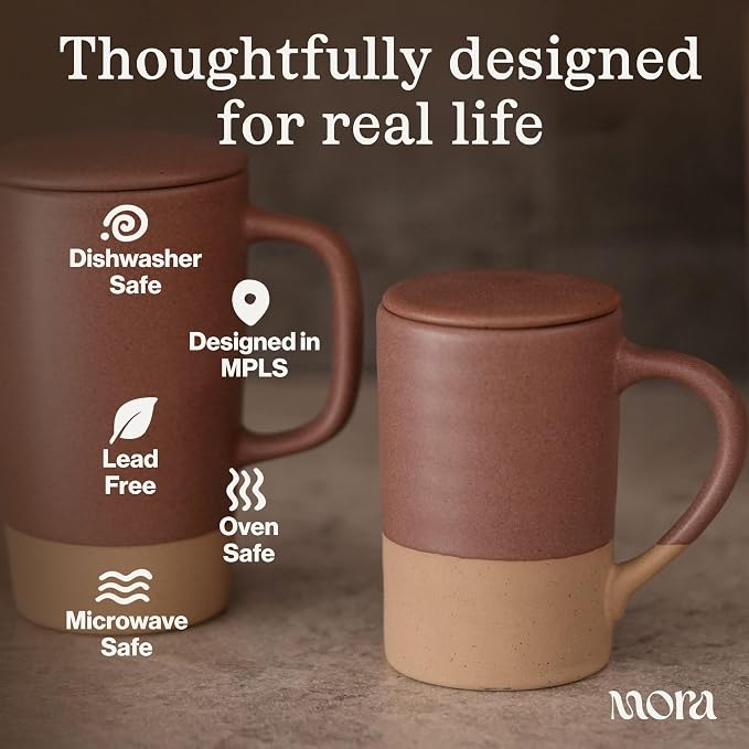 MORA Ceramics Tea Cup with Loose Leaf Infuser, Spoon and Lid, 12 oz, Microwave