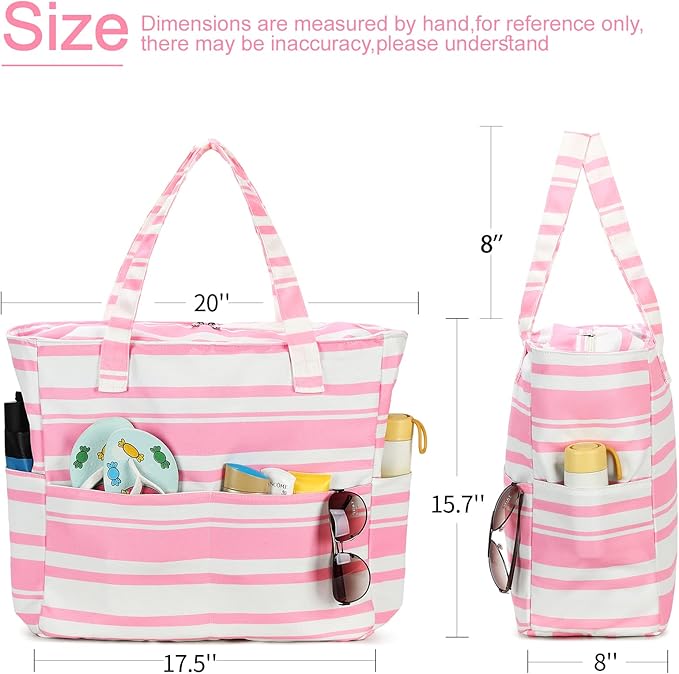 LEDAOU Beach Bag Waterproof Sandproof Women Tote Bag Pool Bag with Zipper for Gym Grocery Travel with Wet Pocket