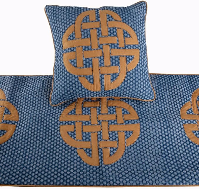 The HomeCentric Blue Bed Runner Without Pillow Cover, King Size 90"x18" Decorative Bed Runner, Blue Cotton Bed Scarf in Quilted, Beehive Denim with Applique - Denim Love