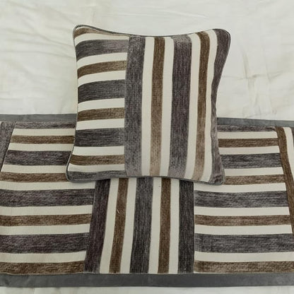 The HomeCentric King/Queen/Twin Beige & Grey Decorative Full 68"x18" Bed Runner Without Pillow Cover, Patchwork Bed Scarf on Velvet Fabric - Striation
