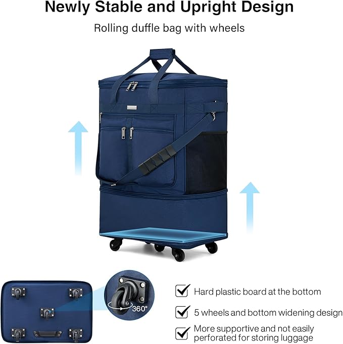 MILADA Expandable Luggage Bags for Travel Foldable Suitcase with Wheels Collapsible Rolling Travel Duffle Bag Lightweight Large Suitcases without Telescoping Handle, Blue