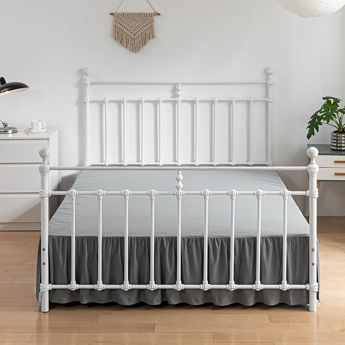 Bed Skirt King Size Ruffled Bed Skirts with Split Corners, 14 Inch Drop Dust Ruffle Bed Skirt with Platform, Gray
