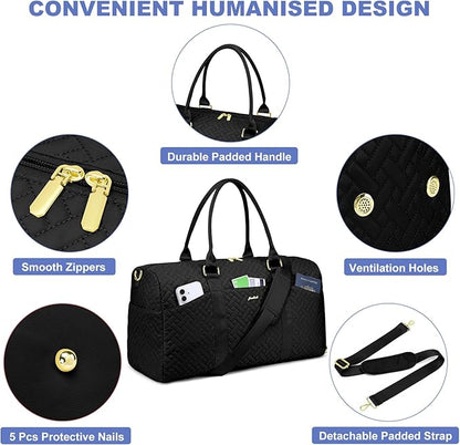 Women Duffle Weekender Travel Bag: Large Duffel Bags with Shoe Compartment Carry On Overnight Tote Bag with Wet Pocket Toiletry Bag Traveling Weekend Gym Yoga Hospital Bags for Labor & Delivery Black