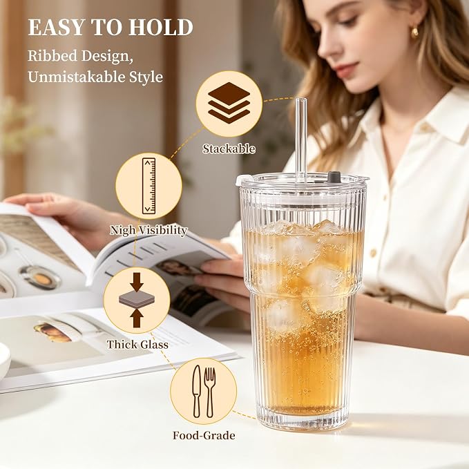 20oz Iced Coffee Cups with Lids and Straws, Smoothies