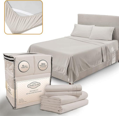 California King Sheet Sets - Luxury Hotel Bed Sheets - Soft Cooling Sheets with Elastic Corner Straps - Deep Pocket Microfiber - Bedding Sheet & Pillowcases - 4 PC (Cal King Size, Beige)