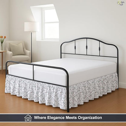 Cottington Lane Ruffled Bed Skirt Queen Size with Split Corner, Brushed Microfiber Hotel Quality Dust Ruffle, 24 Inch Drop Gathered Bedskirt, Soft, Stylish, Shrink & Fade Resistant, Coco Rose Leaf