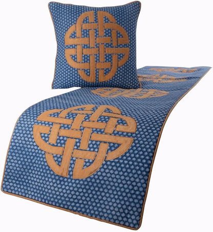The HomeCentric Blue Bed Runner, Queen Size 74"x18" Decorative Bed Runner with Matching Pillow Cover, Blue Cotton Bed Scarf in Quilted, Beehive Denim with Applique - Denim Love