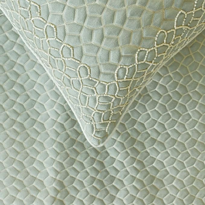 The HomeCentric King/Queen/Twin Blue Decorative Twin 53"x18" Bed Runner Without Pillow Cover, Mosaic, Bead Embroidery, Handmade, Tassels Bed Scarf on Jacquard Fabric - Tessellation Blue