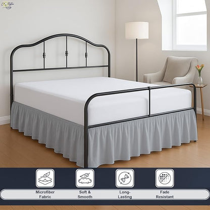 Cottington Lane Ruffled Bed Skirt Twin Size with Split Corner, Brushed Microfiber Hotel Quality Silver Grey Dust Ruffle, 14 Inch Drop Gathered Bedskirt, Soft and Stylish, Shrinkage and Fade Resistant