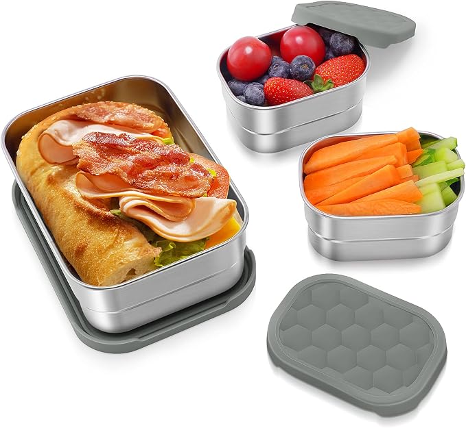 3 CUP+1 CUP Stainless Steel Lunch Snack Containers Set | Leak Proof 304