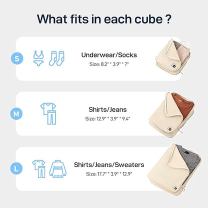EPICKA 4 Set Ultra-Lightweight Compression Packing Cubes - Water Resistant Durable Travel Organizers Bags, Expandable Travel Accessories for Carry on, Luggage, Suitcase Backpack (Beige)