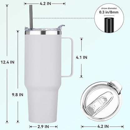 HASLE OUTFITTERS 40 oz Stainless Steel Tumbler with Handle, Vacuum Insulated Tumblers Bulk, Reusable Double Wall Travel Coffee Mug, Durable Powder Coated Water Bottles(White, 8)