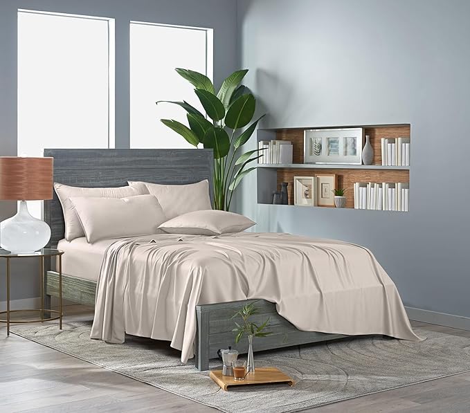 Pure Bamboo Full Sheets, Genuine 100% Organic Viscose Derived from Bamboo Bed Sheet Set, Luxuriously Soft & Cooling, Double Stitching, 2 Year Quality Promise (Full, Creme)