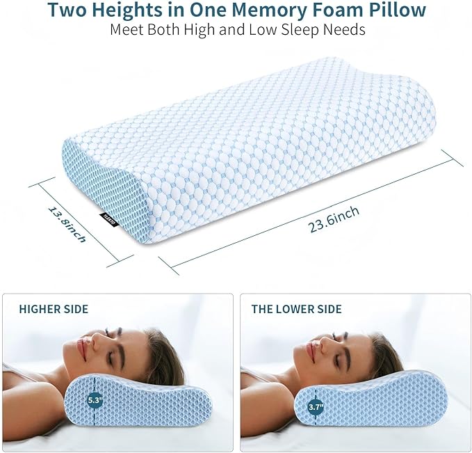 Cervical Pillow for Neck Pain Relief, Contour Memory Foam Pillows for Sleeping, Odorless Ergonomic Pillow Adjustable Orthopedic Cooling Pillow Bed Pillow Neck Support for Side Back Stomach Sleepers