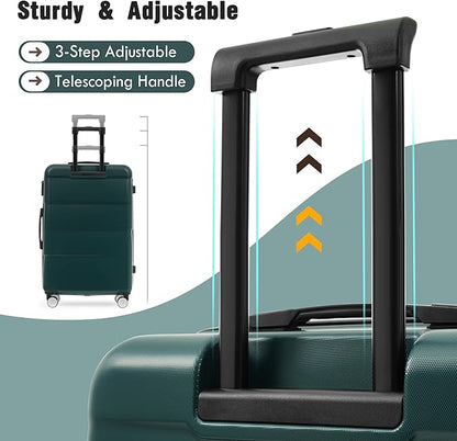 Merax Luggage Sets of 3 Piece Carry on Suitcase Airline Approved,Hardcase Suitcase Set with Double Spinner Wheels,Dark Green
