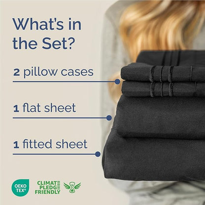 Full Size 4 Piece Sheet Set - Comfy Breathable & Cooling Bed Sheets Set - Hotel Luxury Bedding for Women, Men, Kids, Teens, Boys & Girls - Deep Pockets, Ultra-Soft and Wrinkle Free - Oeko-Tex - Black