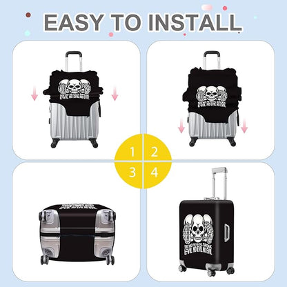 ANNA QUEEN Gothic Skull Luggage Cover, “See No Evil, Hear No Evil, Speak No Evil” Skeleton Design, Stretchable, Washable Suitcase Protector for 32-34 Inch Travel Suitcases