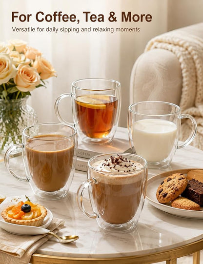 12oz Double Walled Glass Coffee Mugs