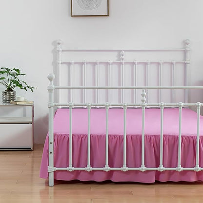 Bed Skirt Full Size Ruffled Bed Skirts with Split Corners, 14 Inch Drop Dust Ruffle Bed Skirt with Platform, 14 Inch Drop, Pink