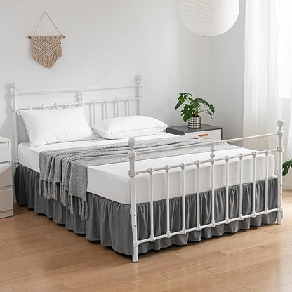 Bed Skirt Ruffled Bed Skirt with Split Corners, 18 Inch Drop Dust Ruffle Bed Skirt with Platform, Grey,King Size