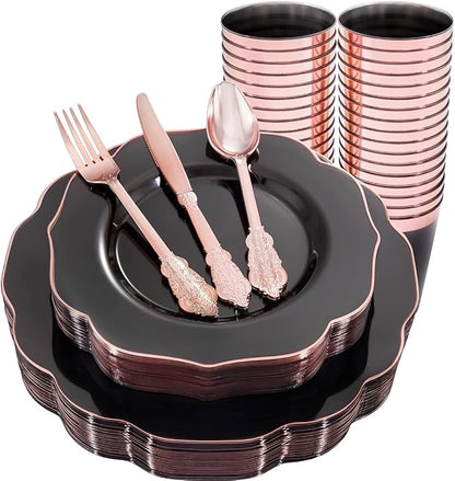 BUCLA 30Guests Clear Black Plastic Plates
