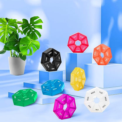 Ponpon 8pcs Pill Holder Box 7-Sided Portable Vitamin Holder Box Pill Organizer Medicine Planner (8 Corlor)