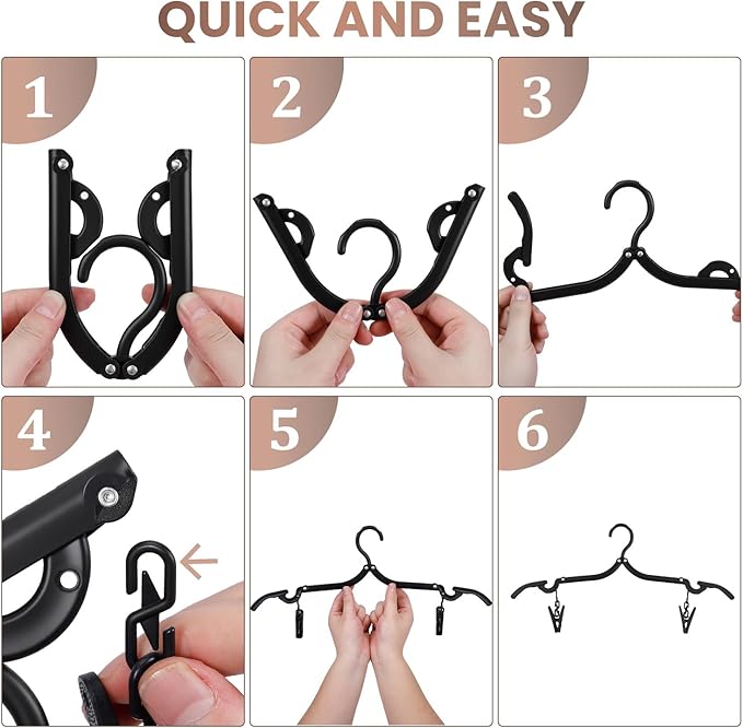 10 Pack Foldable Travel Hangers with 12 Clips - Portable Collapsible Clothes Hangers, Lightweight Folding Coat Hanger & Travel Drying Rack for Clothes