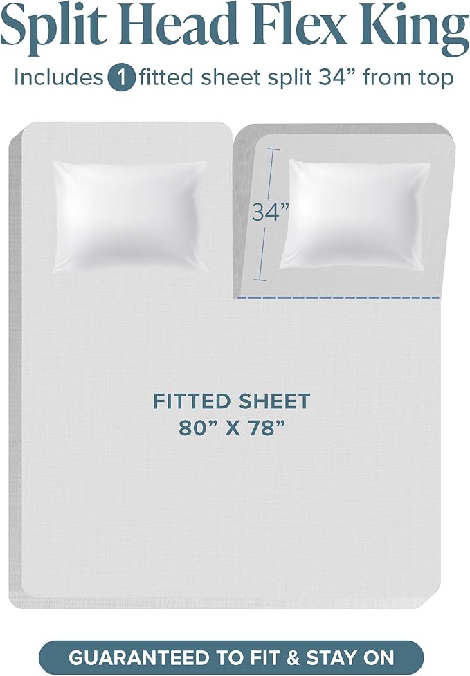 Bare Home Split Head Flex King Sheet Set - 1800 Ultra-Soft Microfiber Bed Sheets - Double Brushed - Deep Pockets - Easy Fit - 4 Piece Set - FlexTop King Bedding Sheets (Split Head Flex King, Wheat)