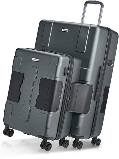 Tach V3.1 Hard Shell 2 Piece Luggage Set - 20 & 28 inch Luggage | Carry On & Large Checked Suitcases | Patented Built-In Connecting System | Rolling Suitcase Links 9 Bags (Grey)