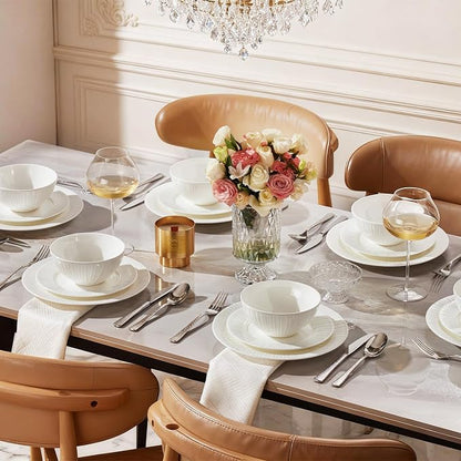 24Pc Bone China Dinnerware Set & 40Pc Flatware Combo Set