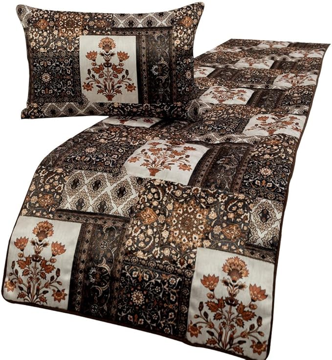 The HomeCentric King/Queen/Twin Brown Decorative CA King 86"x18" Bed Runner Without Pillow Cover Quilted Bed Scarf on Satin Fabric - Parisa