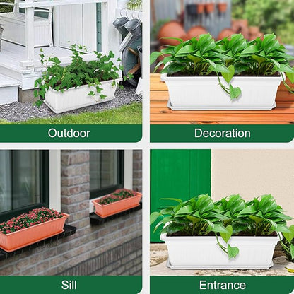 GROWNEER 3 Packs 17 Inches White Flower Window Box Plastic Vegetable Planters