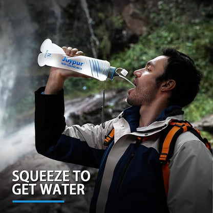 Collapsible Water Bottle with Filter - 1L Squeeze Water Filtered Bottle Camping Survival Hiking Backpacking, Portable Water Filter with NSF/FDA Certification, White