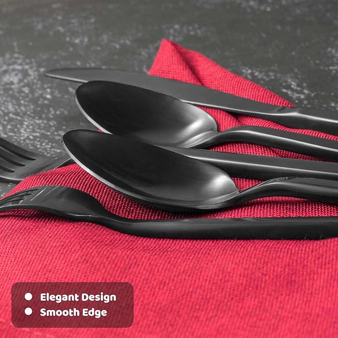 Alata Cube 45-Piece Forged Stainless Steel Flatware Set Cutlery Set with Utensil-Serving Set, Silverware Set Service for 8, Matte Satin Polished, Dishwasher Safe