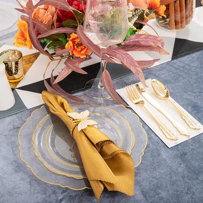 YOUBET 125PCS Clear Gold Plastic Plates