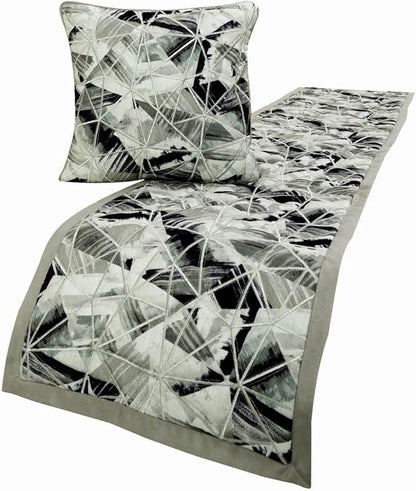The HomeCentric King/Queen/Twin Grey Decorative CA King 86"x18" Bed Runner Without Pillow Cover, Print & Embroidery Bed Scarf on Cotton Fabric - Grey Angular