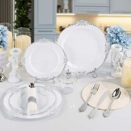 Bestluck 350PCS Silver Plastic Plates
