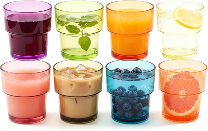 14 oz Plastic Stackable Drinking Tumblers, Dishwasher Safe, Durable