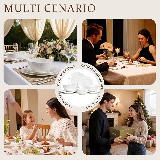 24Pc Bone China Dinnerware Set & 40Pc Flatware Combo Set