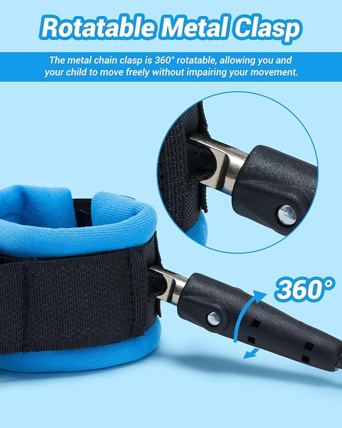 Dr.meter Toddler Leash, 2 Pack Safety Anti Lost Wrist Link with Key Lock, Reflective Child Walking Harness, 8.2ft Blue + 4.92ft Orange Kids Leash for Supermarket Mall Airport Amusement Park Zoo Travel