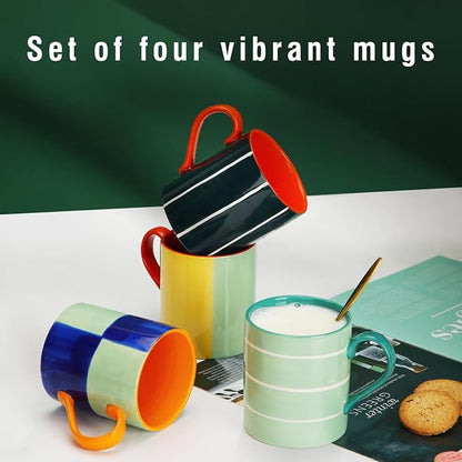 Koja Colorful Hand Painted Ceramic Mugs, 16 oz, Dishwasher Safe | Also