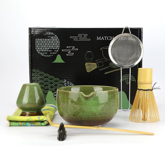Matcha Whisk Set, 7Pcs Matcha Set Kit include Matcha Bowl, Matcha Whisk and Holder, Bamboo Scoop, Scoop Rest, Sifter and Tea Towel, Matcha Whisk and Bowl Set for Matcha Lovers and Beginers