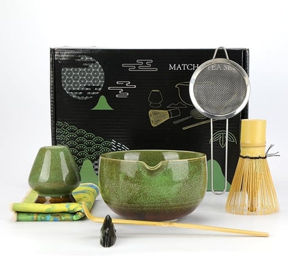 Matcha Whisk Set, 7Pcs Matcha Set Kit include Matcha Bowl, Matcha Whisk and Holder, Bamboo Scoop, Scoop Rest, Sifter and Tea Towel, Matcha Whisk and Bowl Set for Matcha Lovers and Beginers