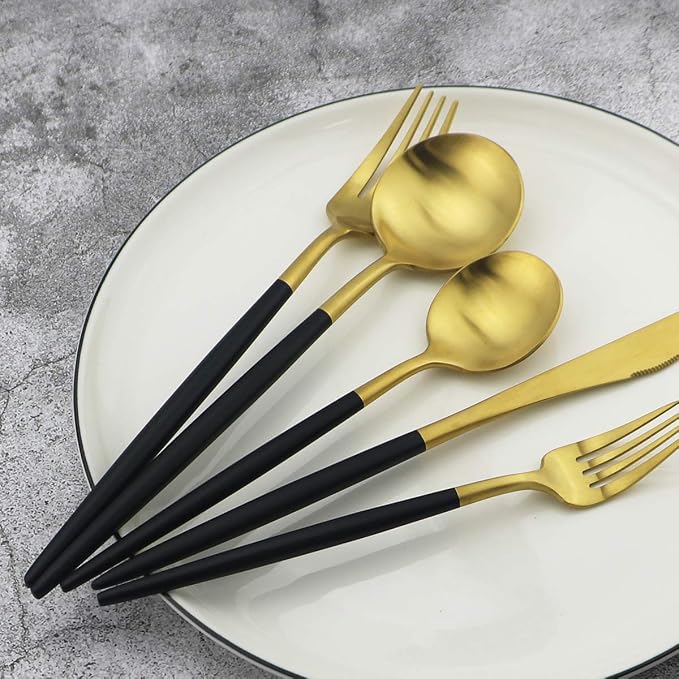 5-Piece 18/10 Stainless Steel Matte Gold Silverware Set, Kitchen Tableware Set