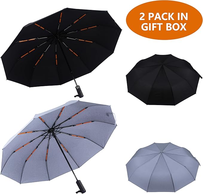 46 Inch Compact Umbrellas for Rain - Travel Small Umbrella - Automatic Folding Umbrella - Windproof Portable Umbrella, Double 10-rib