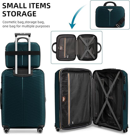 LEAVES KING LARVENDER Luggage Sets 5 Piece, Expandable(Only 24"&28") PP Suitcase with Spinner Wheels, Durable Luggage Sets Clearance Carry On Luggage Suitcase Set For Women Men, Dark Green