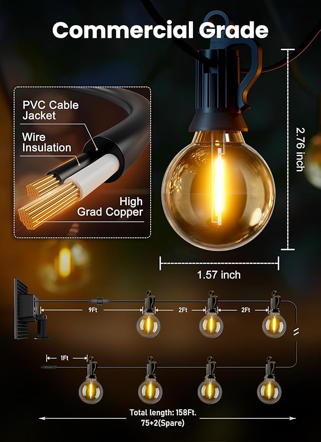 Brightown 158FT Solar String Lights Outdoor